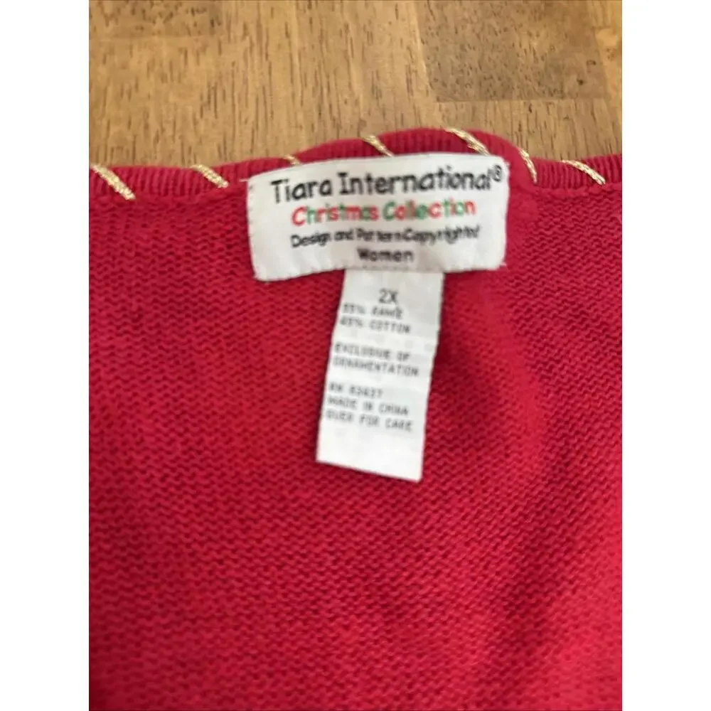 Tiara International Zip Cardigan Sweater Women 2X Christmas Trees Beaded Novelty - Picture 2 of 12